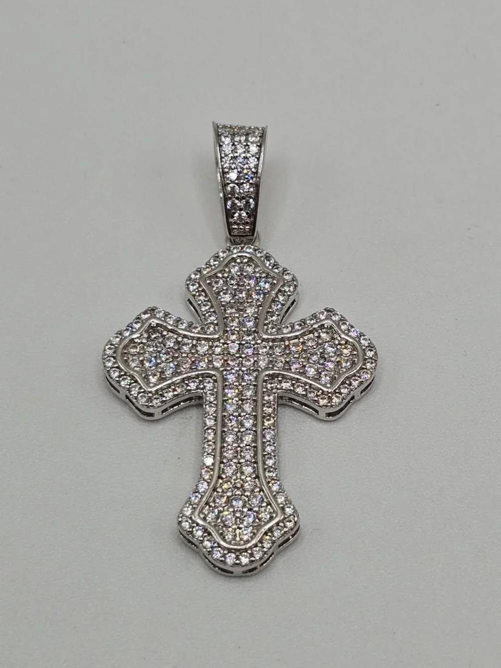 Sterling Silver 925 Rhodium Plated Cross Clear CZ Pendant